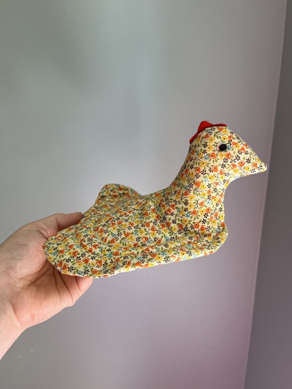 Vintage Quilted Floral Chicken Potholder Handmade With Loop For Hanging 8" Width